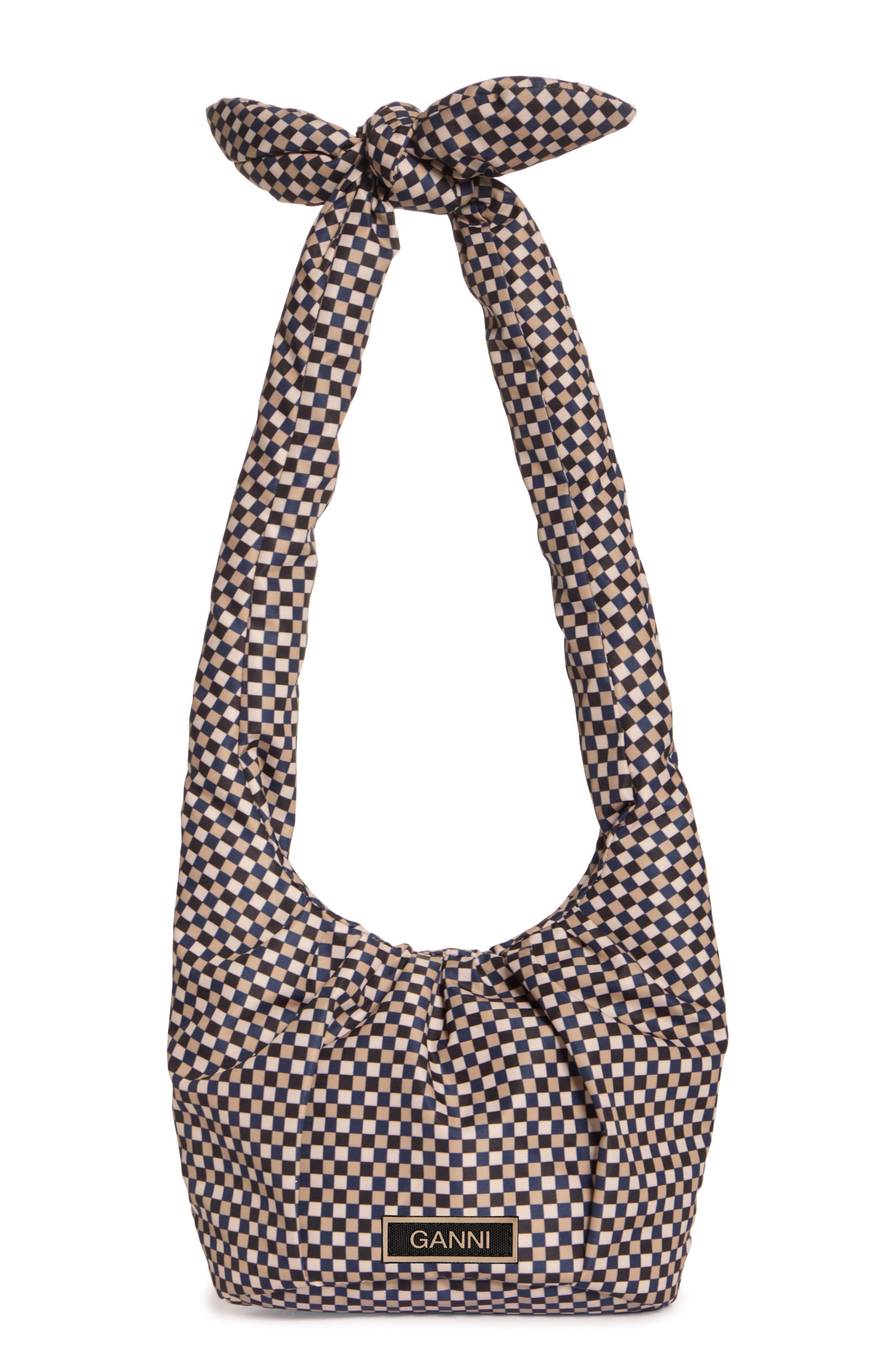 Ganni Mini Check Padded Hobo Bag, Main, color, 
