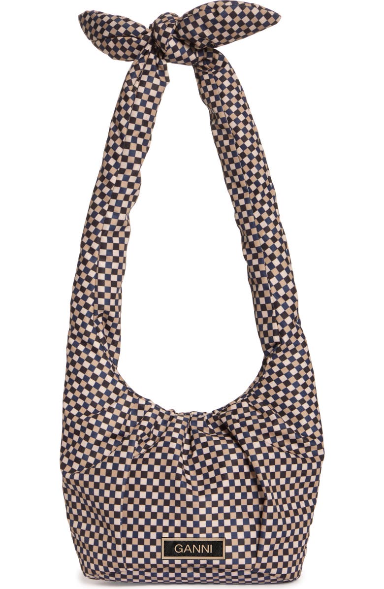 Ganni Mini Check Padded Hobo Bag, Main, color,