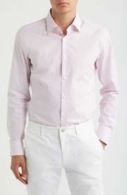 BOSS Hank Slim Fit Pink Check Stretch Cotton Dress Shirt
