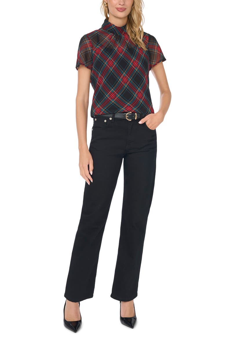 Shirred Mock Neck Chiffon Top, Alternate, color, RICH BLACK