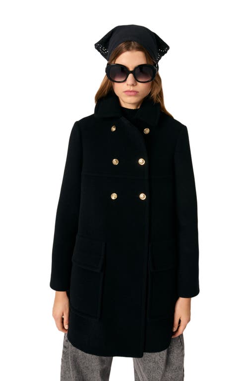 Maje Wool-blend Pea Coat In Black