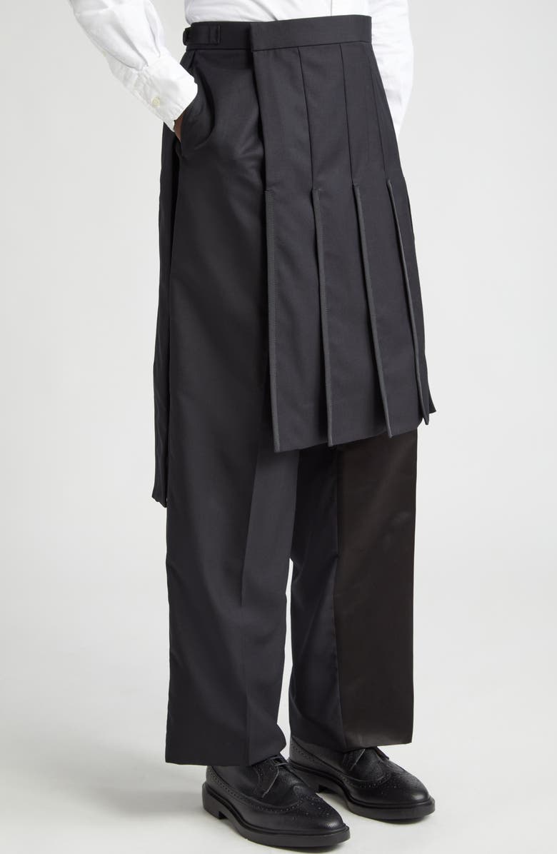 Thom Browne Collage Pleated Wool Trouser Skirt, Alternate, color,
