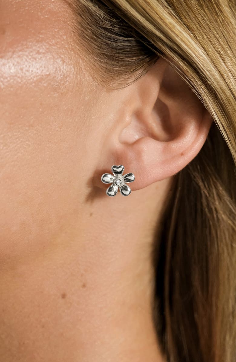 Sterling Forever Jocelyn Cubic Zirconia Flower Stud Earrings, Alternate, color, Silver