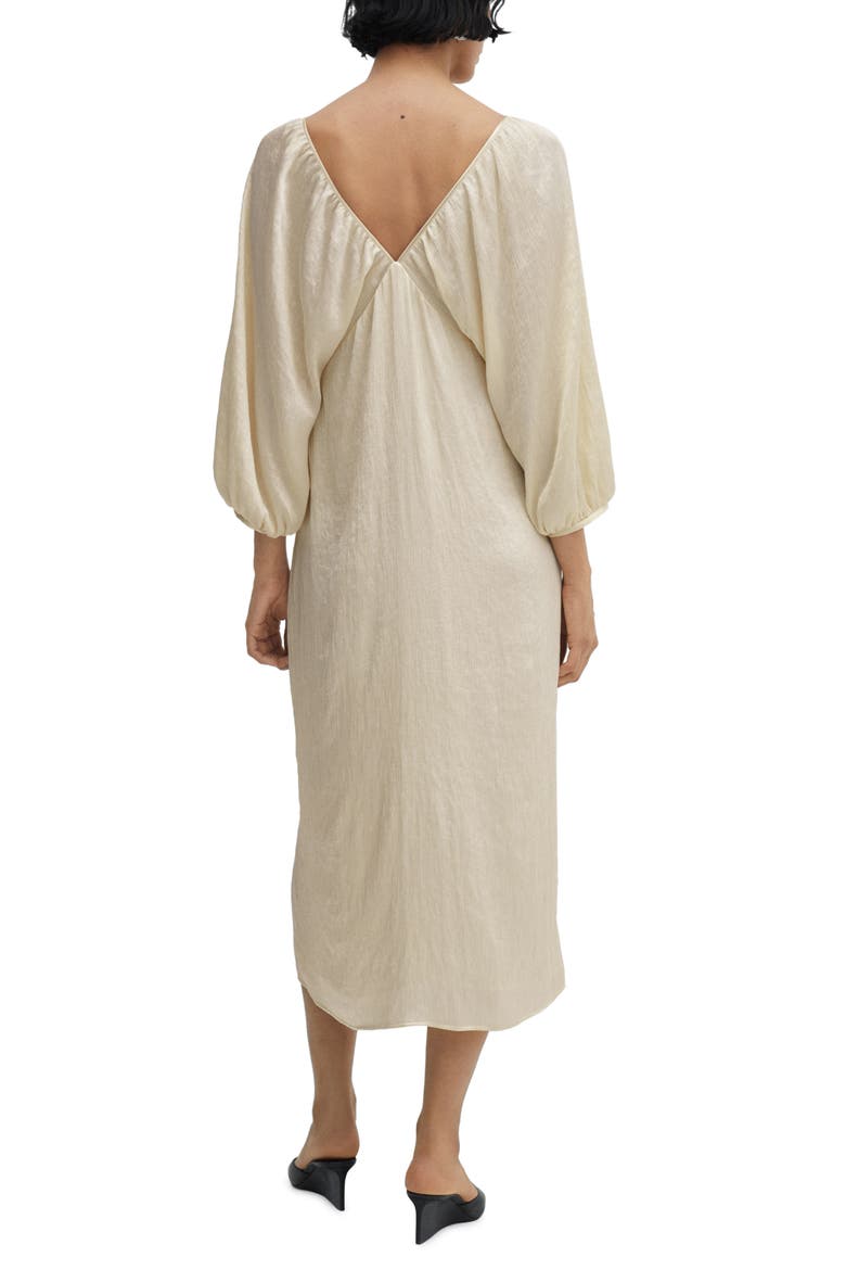 Deep V-Neck Satin Midi Dress, Alternate, color, LIGHT BEIGE