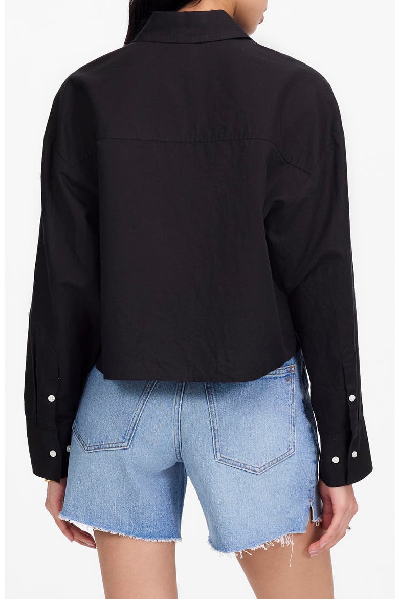 Straight Hem Crop Linen & Cotton Button-Up Shirt, Alternate, color, JET BLACK
