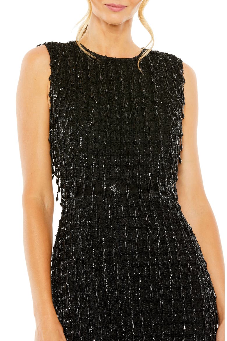 Dazzling Sleeveless High Neck Beaded Midi Sheath Dress, Alternate, color, BLACK
