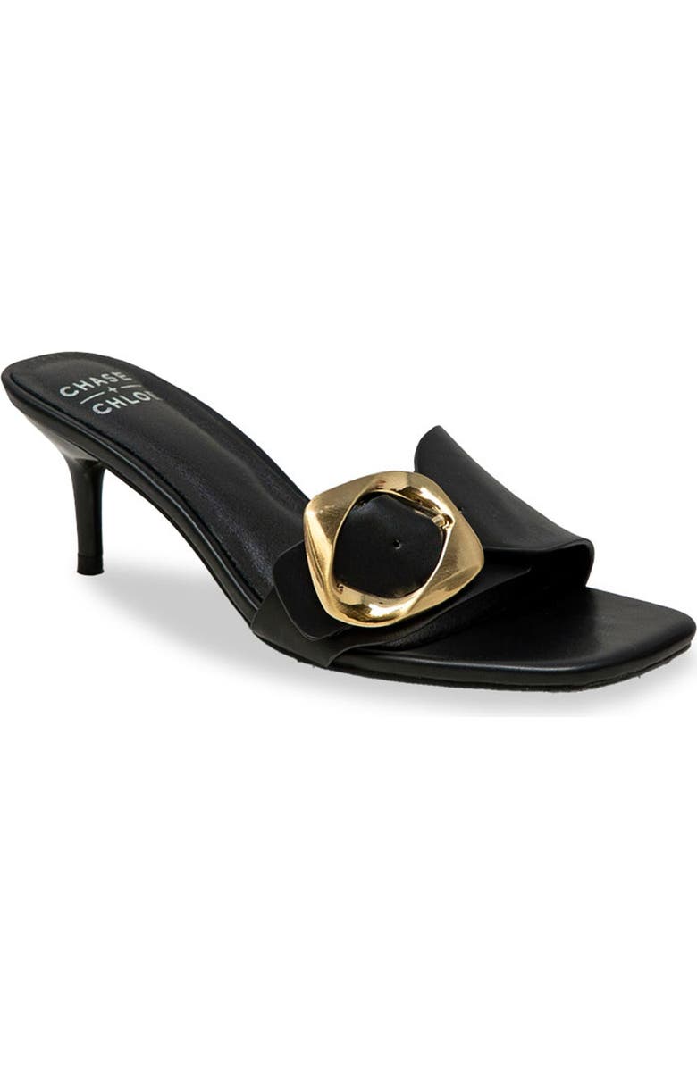 CHASE AND CHLOE Nailee Buckle Slide Sandal, Main, color, Black