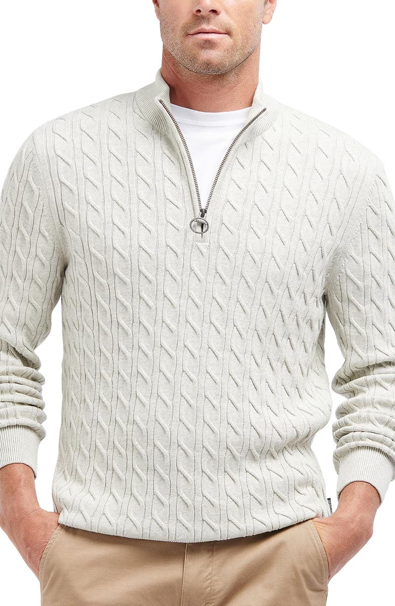 Barbour Cable Knit Half Zip Cotton Sweater, Main, color,