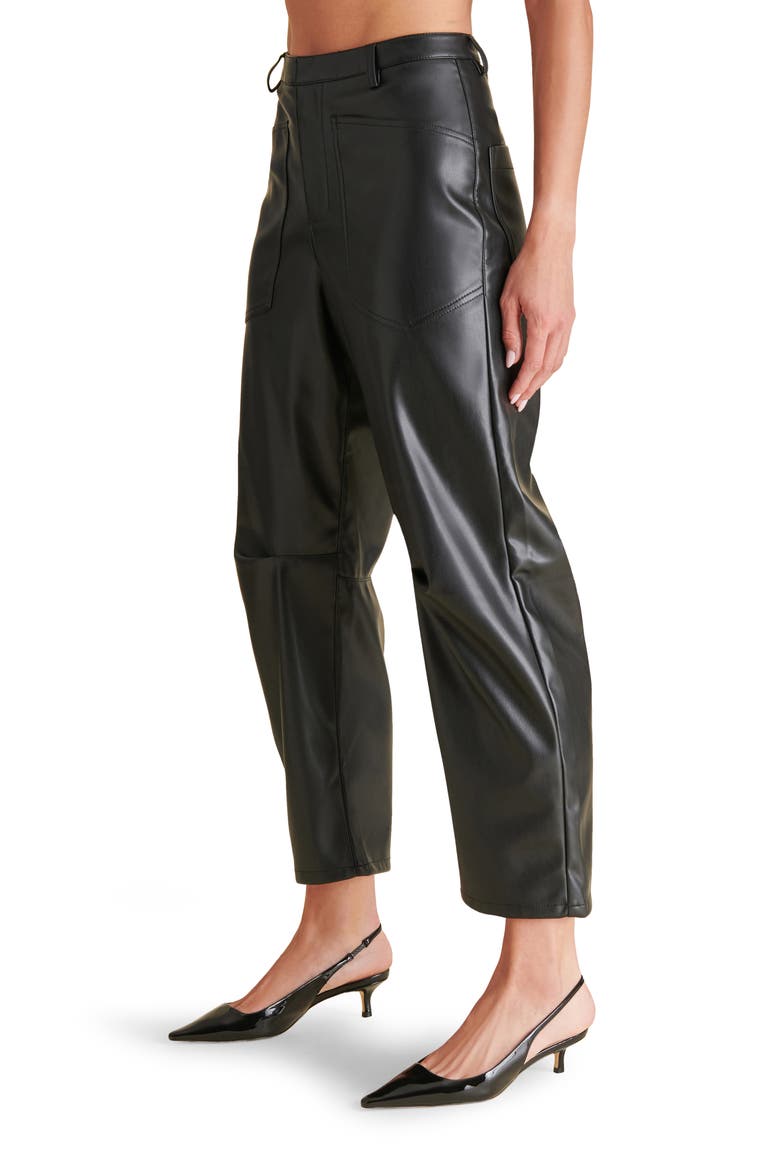 Haniel Faux Leather Barrel Pants, Alternate, color, BLACK
