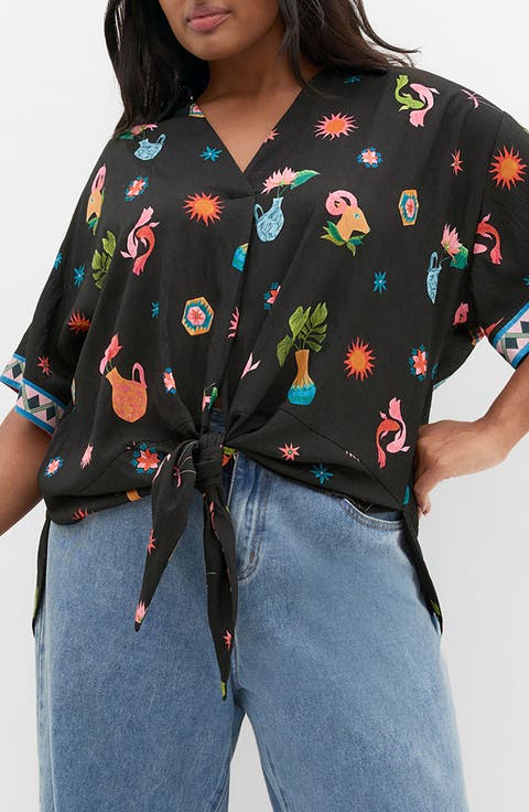 Selena Print Tie Front Top