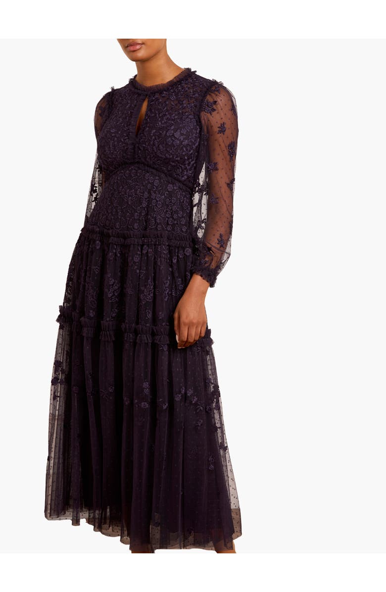 Needle & Thread Autumn Lace Long Sleeve Ankle Gown, Main, color, Midnight