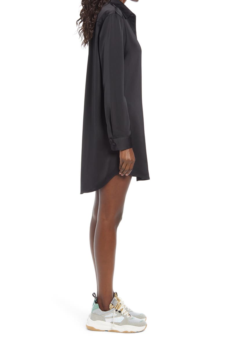 Hiedi Long Sleeve Shift Shirtdress, Alternate, color, BLACK SATIN