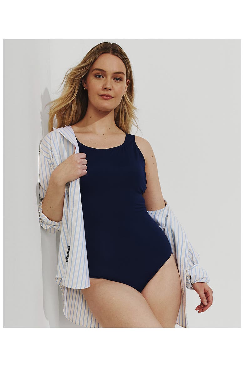 Plus Size DD-Cup Chlorine Resistant Scoop Neck Soft Cup Tugless Sporty One Piece Swimsuit, Alternate, color, Deep Sea Navy