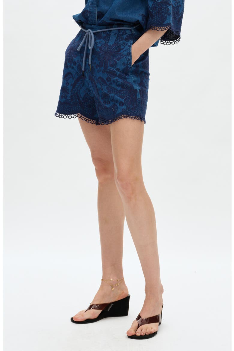 Embroidered High Waist Denim Shorts, Alternate, color, FATHOMVEIL