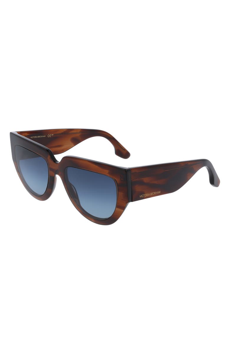 Victoria Beckham 53mm Classic Logo Tea Cup Sunglasses, Alternate, color, Brown Horn