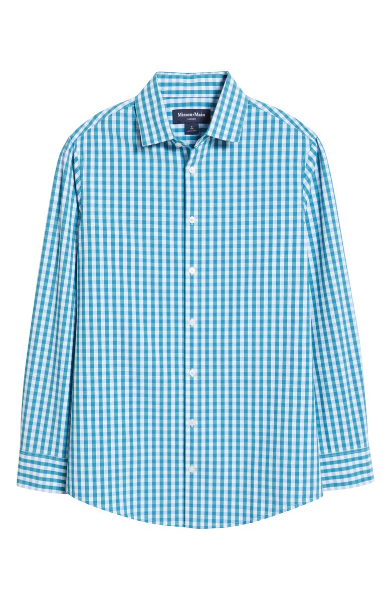 Mizzen+Main Leeward Trim Fit Gingham Stretch Button-Up Shirt, Alternate, color, Teal Madison Check