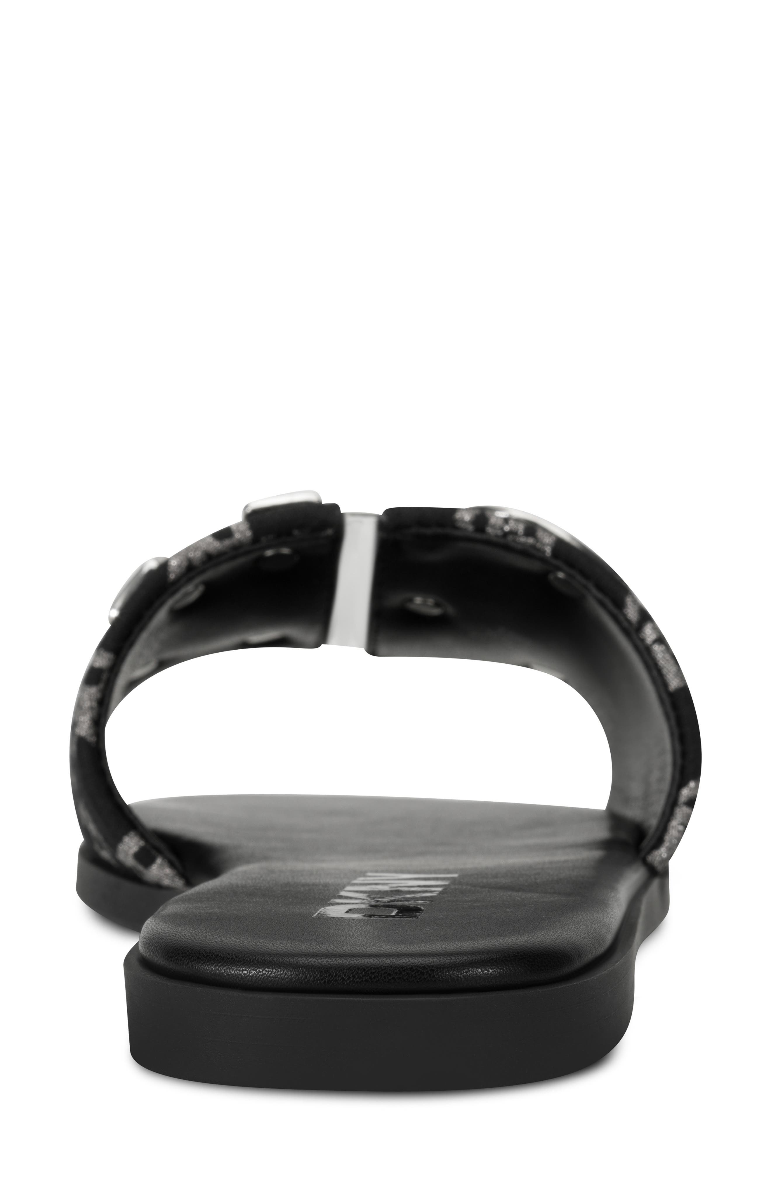 DKNY Waltz Logo Flat Sandal, Alternate, color, Blk/ Nickel