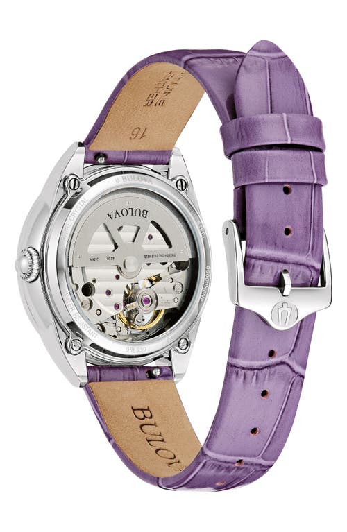 Bulova Women's Automatic Purple Leather Strap Watch 34.5mm In Purple/silverone