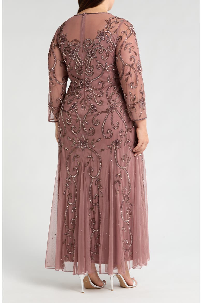 Beaded Long Sleeve Gown, Alternate, color, MAUVE 661