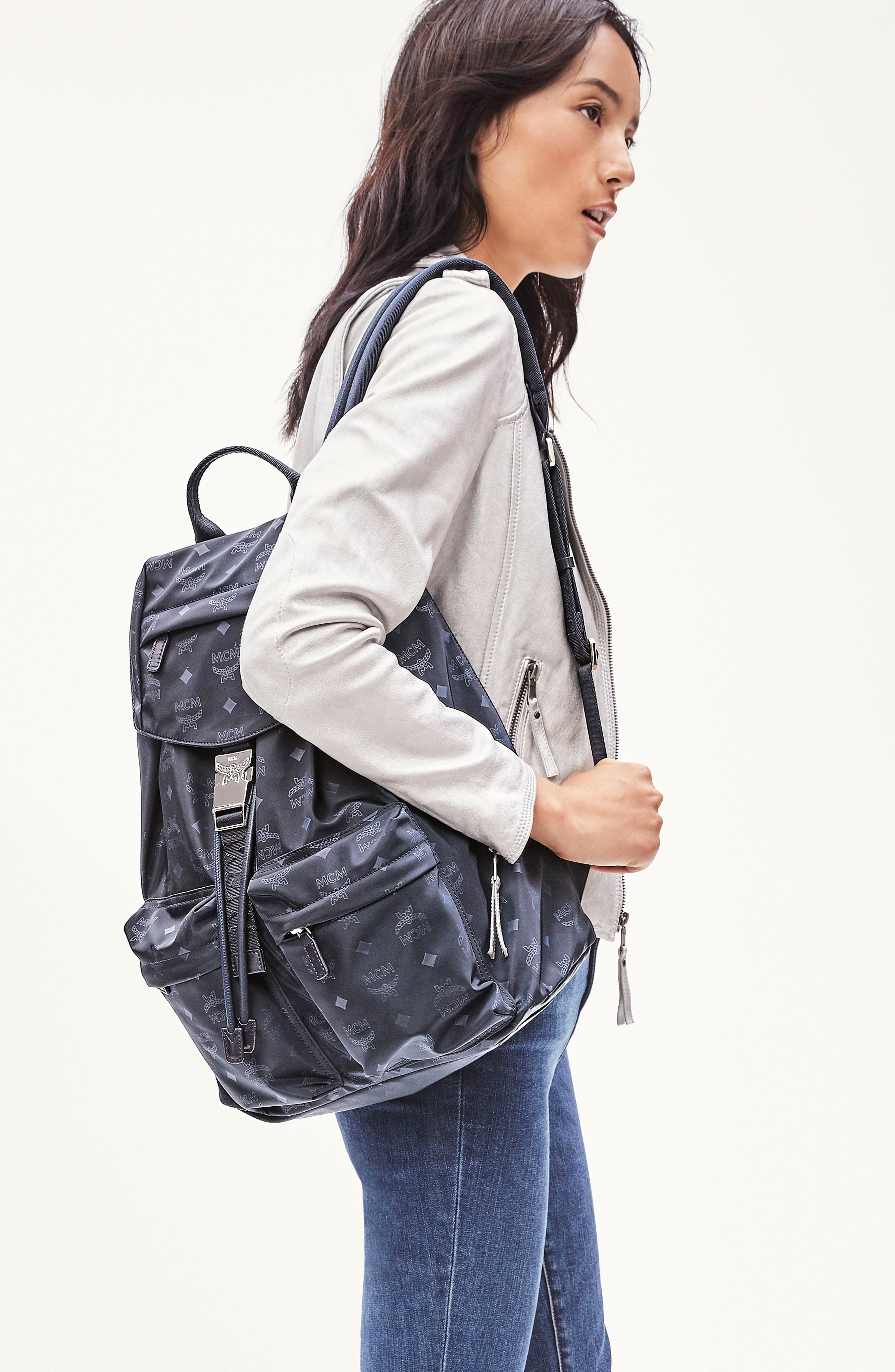 MCM Small Dieter Monogrammed Nylon Backpack, Alternate, color, 