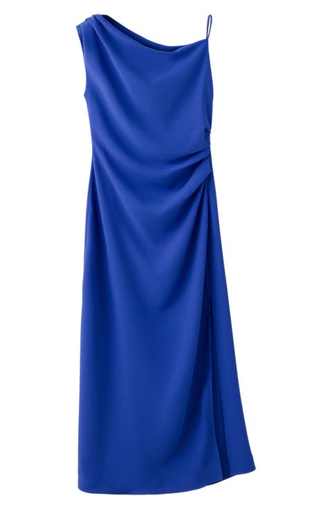 Ruched Sleeveless Asymmetric Midi Dress