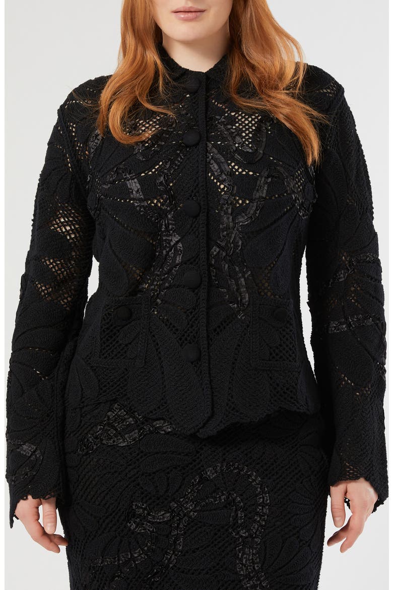 Embroidered Mesh Cotton Blend Cardigan, Main, color, BLACK