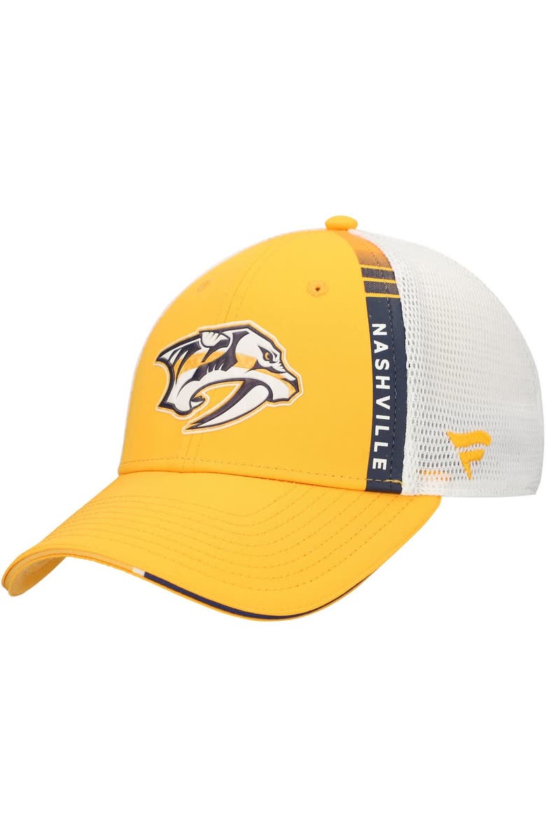 FANATICS Men's Fanatics  Gold Nashville Predators Authentic Pro Draft Adjustable Trucker Hat, Main, color, 