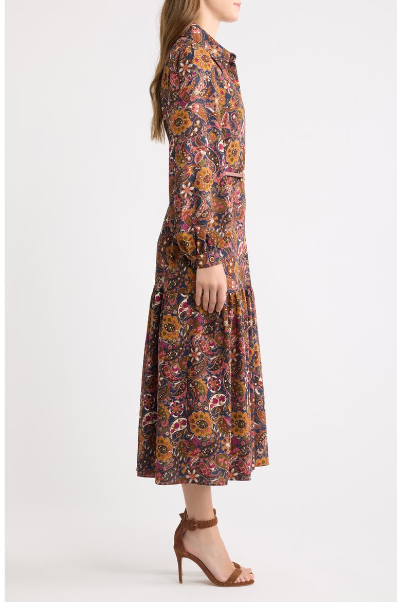 Print Belted Long Sleeve Maxi Shirtdress, Alternate, color, NAVY MULTI
