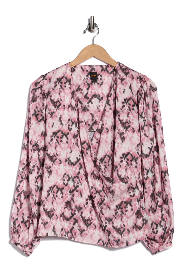 Bivie Surplice Long Sleeve Top, Alternate, color, PINK PRINT