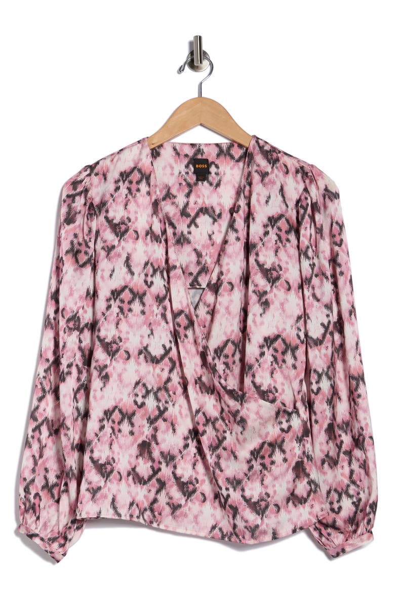 BOSS Orange Bivie Surplice Long Sleeve Top, Alternate, color, Pink Print