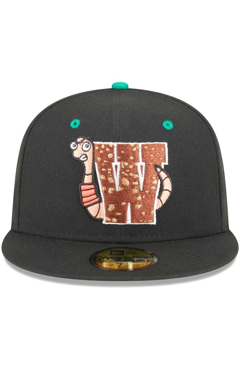New Era Men's New Era Black Worcester Red Sox Theme Nights Wicked Worms of Worcester  59FIFTY Fitted Hat, Alternate, color, 