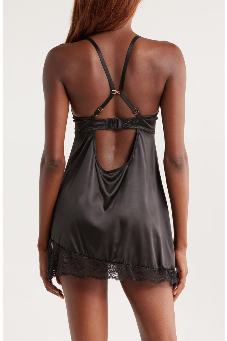 Ever After Stretch Satin Chemise, Alternate, color, BLACK