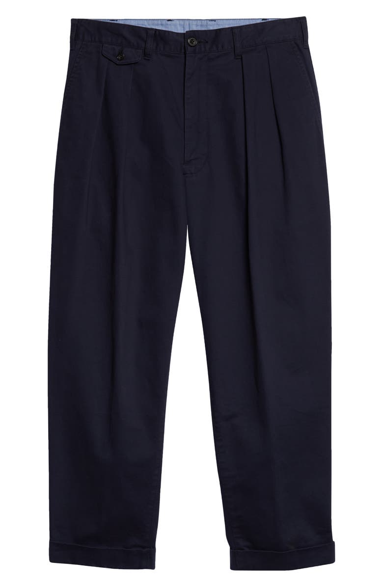 BEAMS Plus Pleated Twill Crop Pants, Alternate, color, Navy