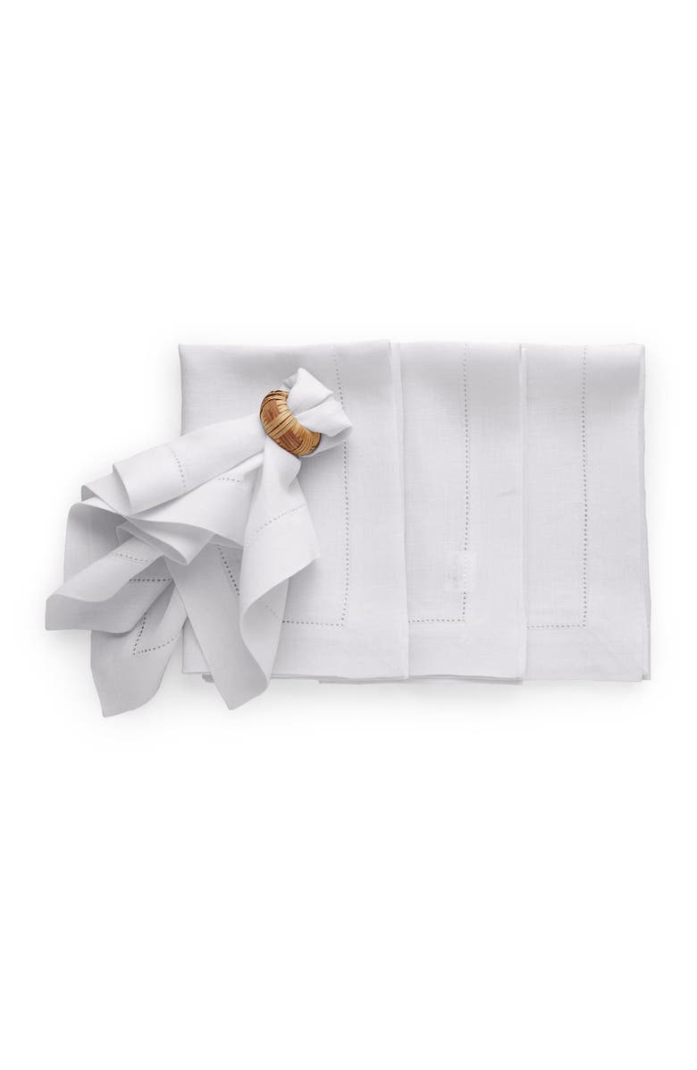 Solino Home Linen Dinner Napkins - Sonoma Hemstitch, 20" x 20" Inch, Main, color, White