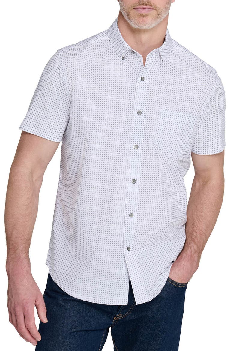 Slim Fit Micro Diamond Reworked Short Sleeve Button-Down Shirt, Main, color, WHITE