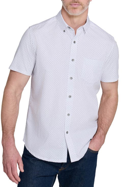 Slim Fit Micro Diamond Reworked Short Sleeve Button-Down Shirt