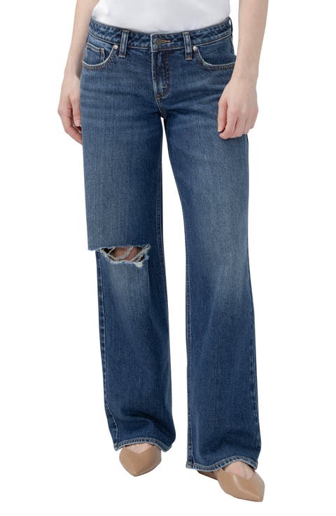 Loose & Low Distressed Low Rise Relaxed Straight Leg Jeans