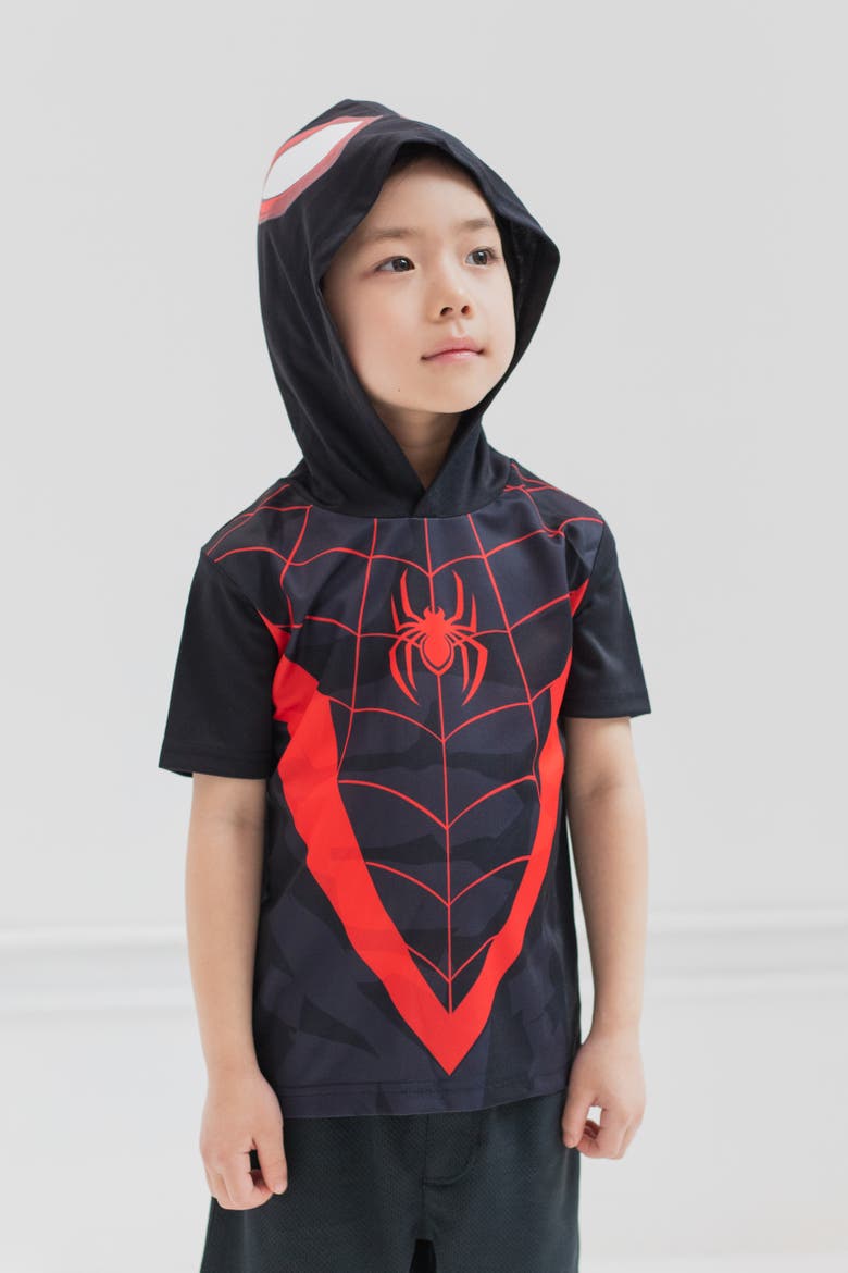Spider-Man Cosplay 2-Piece Hooded Tee and Shorts Set, Alternate, color, Black Red Spider Man