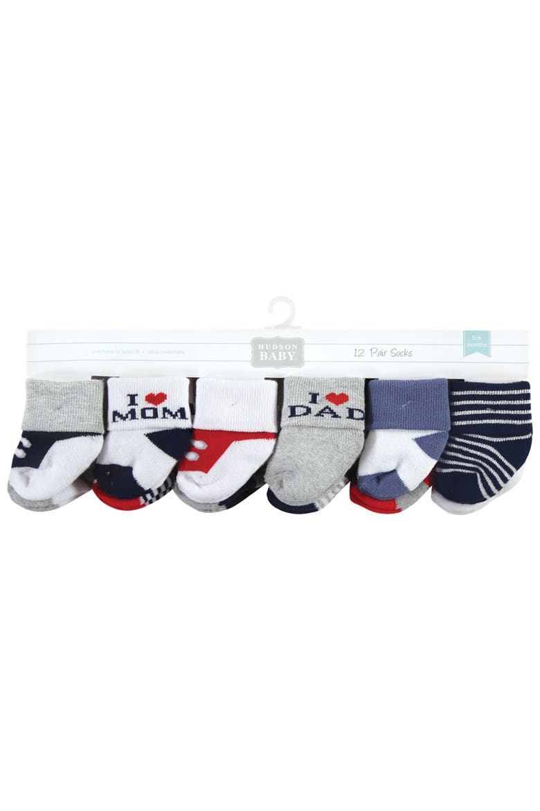 12Pk Terry Socks, Alternate, color, Mom Dad Boy Navy Red