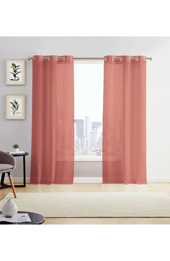 Dainty Home Set Of 2 Sheer Curtain Panels In Pink