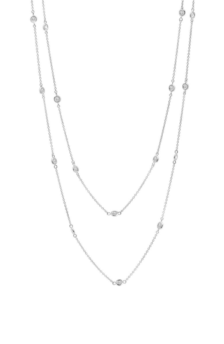 Crislu Long Cubic Zirconia Bezel Station Necklace, Main, color, 