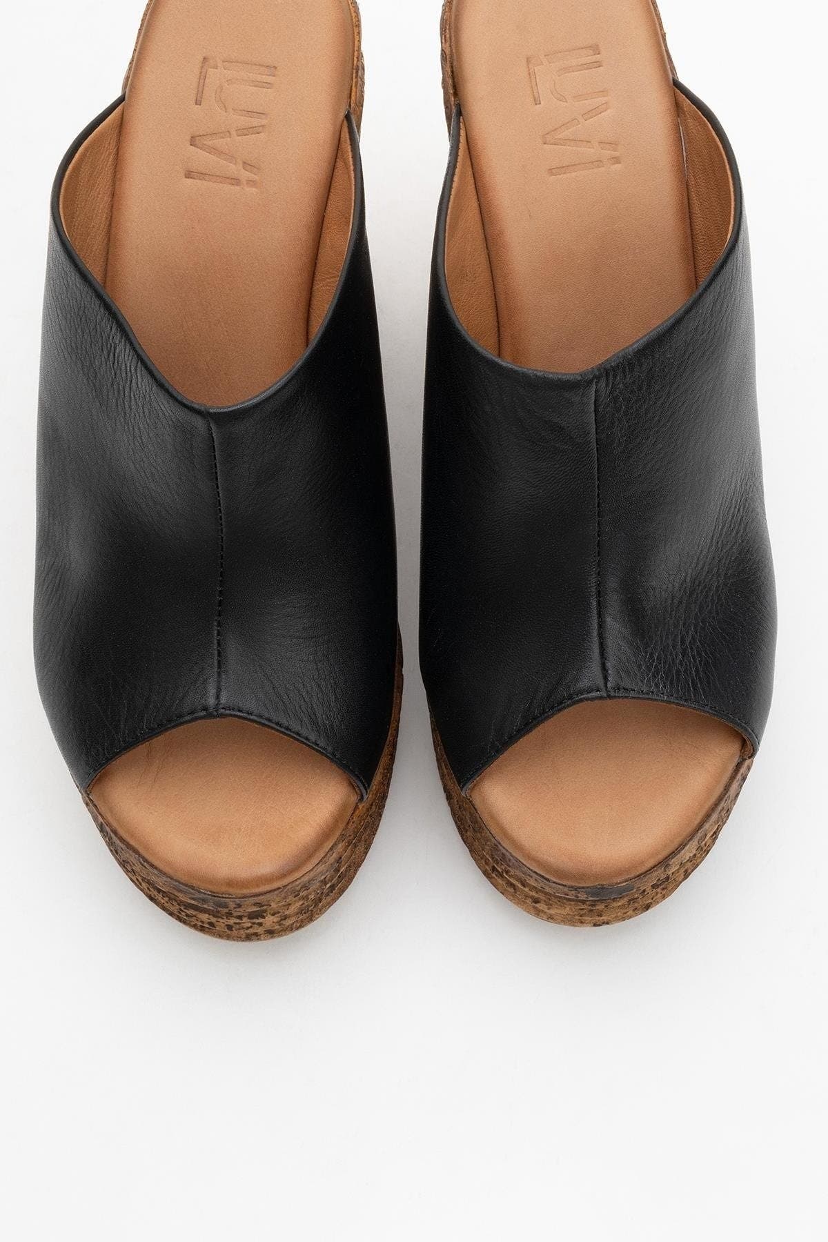 Forever & Always Shoes Nelly Leather Platform Sandal, Alternate, color, Black Leather