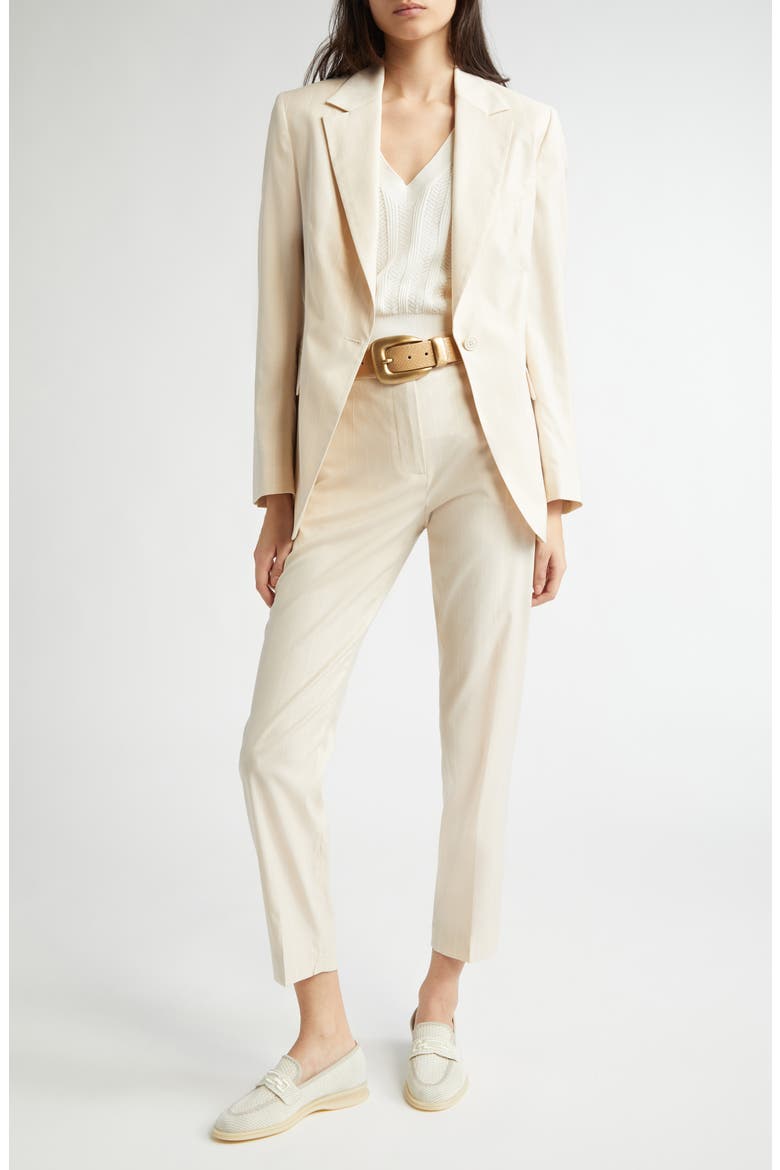 Pinstripe One-Button Stretch Virgin Wool Blend Blazer, Alternate, color, SAND