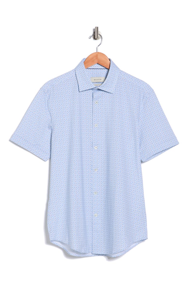 Abstract Print Stretch Cotton Short Sleeve Button-Up Shirt, Alternate, color, COBALT