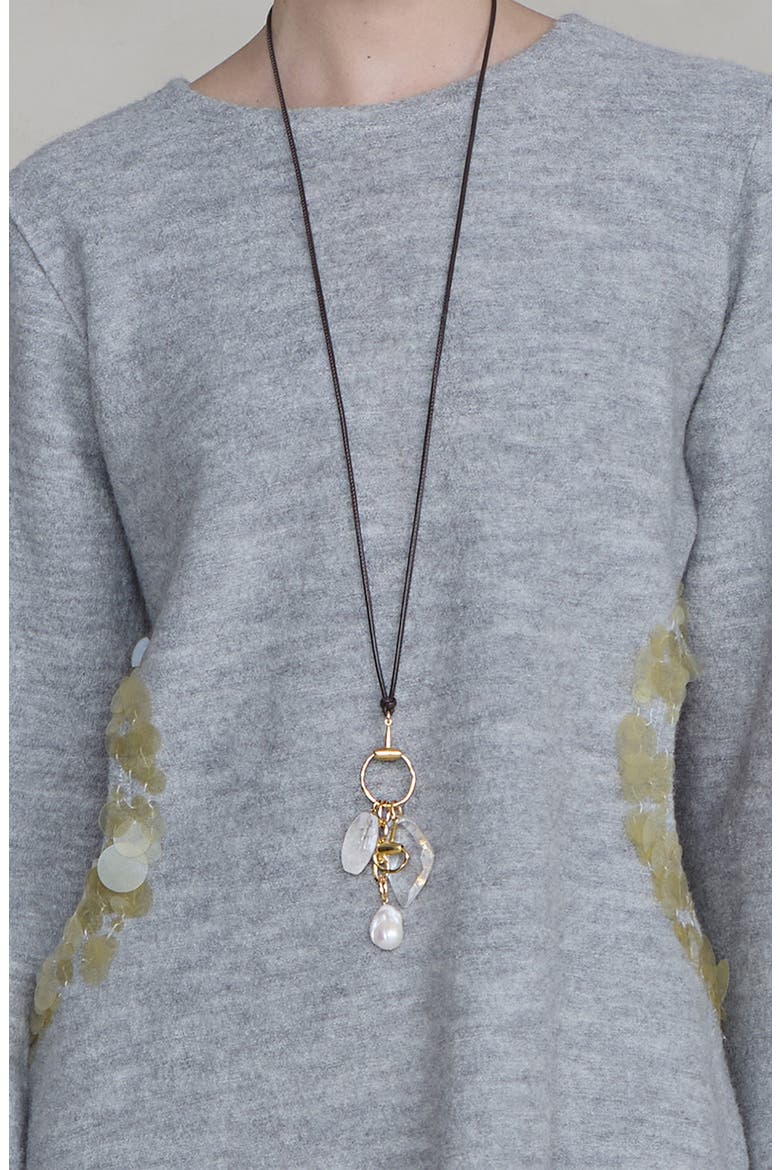 Horsebit Quartz & Cultured Pearl Charm Necklace, Alternate, color, CLEAR QUARTZ