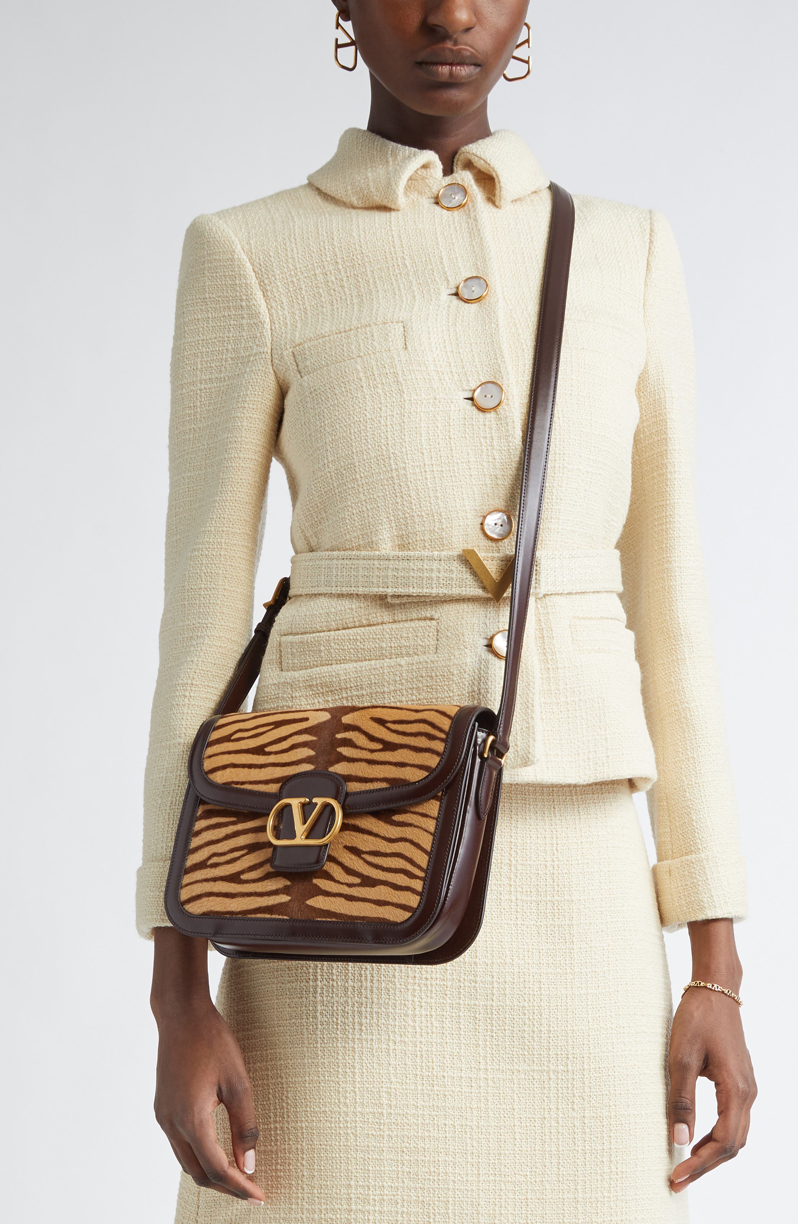 Valentino Garavani 9TO5 Genuine Calf Hair Shoulder Bag, Alternate, color, Brown/ Beige