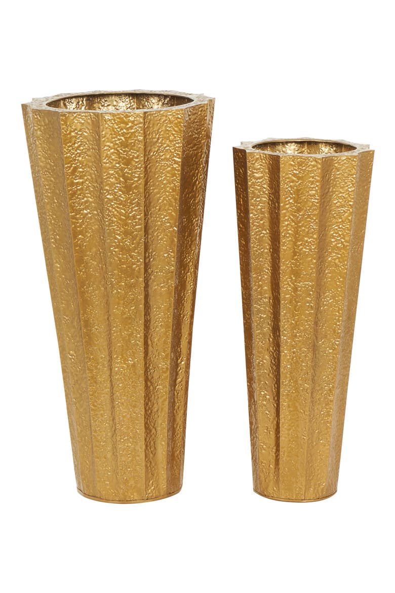 Set of 2 Pleated Vases, Alternate, color, GOLD