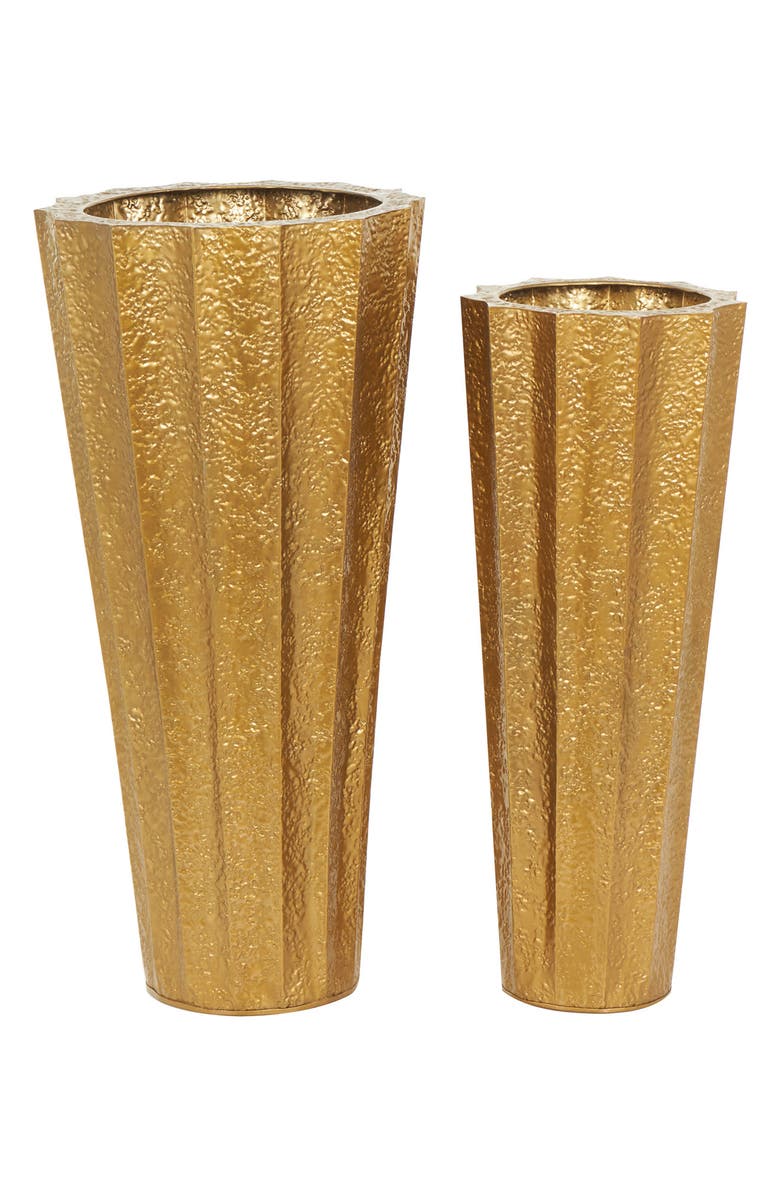 VIVIAN LUNE HOME Set of 2 Pleated Vases, Alternate, color, Gold