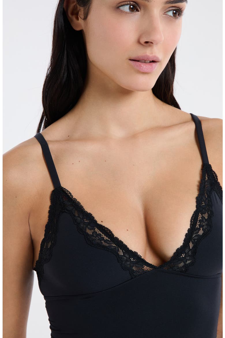 Lace Trim Triangle Longline Bralette, Alternate, color, BLACK