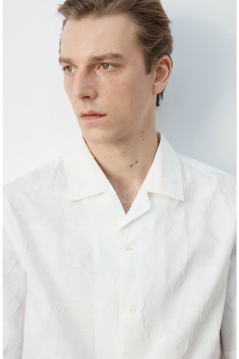 Floral Jacquard Cotton & Linen Camp Shirt, Alternate, color, OFF WHITE